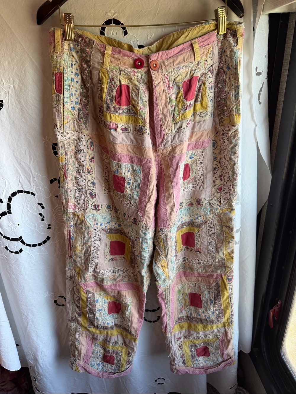 Magnolia Pearl Patchwork Miner Trousers #411 Lady Madonna Pink Floral Boho Rare!
